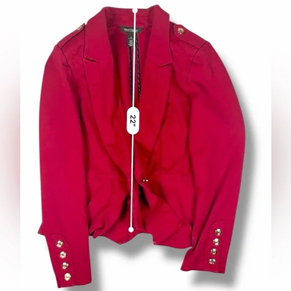 White House Black Market Womens Red Peplum Blazer Jacket Size 10 Gold Button - Picture 12 of 16